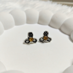 Vintage Flower Stud Earrings – Black Petals with Yellow Stone