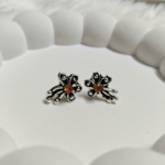 Vintage Floral Stud Earrings with Orange Gemstone