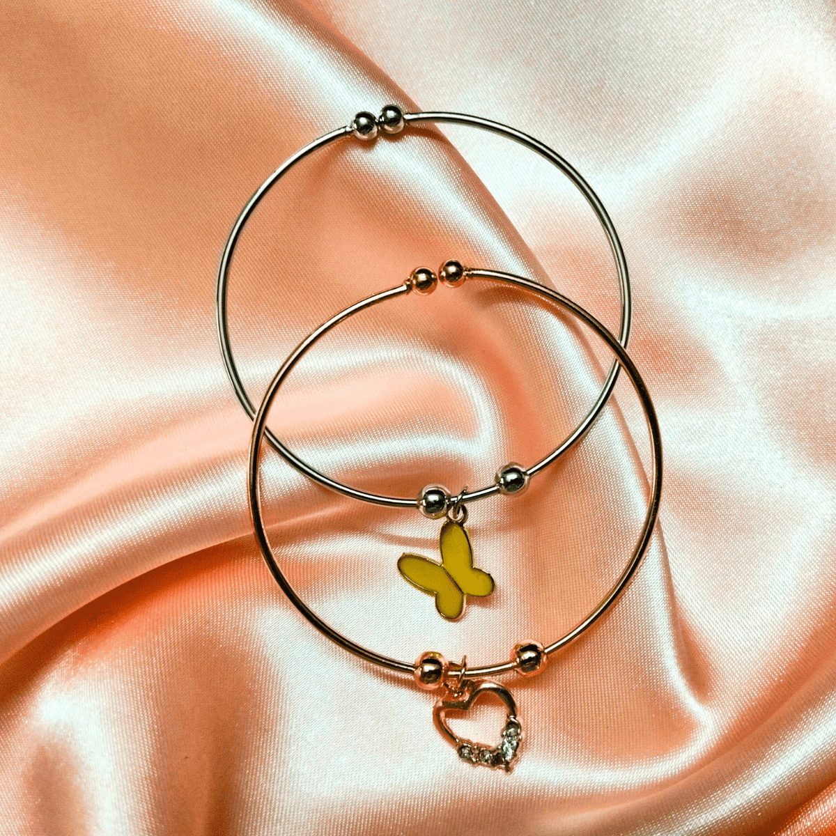 Yellow-1.png Elegant Twin Charm Bangle Bracelet Set – Wear Together or Separate (Yellow) - Image 1